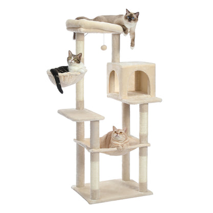 Cat Tree Plush Cat Tower Multilevel Cat Play House with Sisal Scratching Posts, Spacious Hammock and Large Condos Upgrade